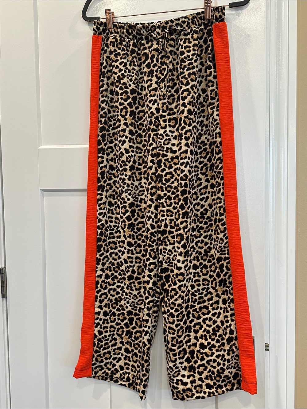 Wide Leg Leopard Print Pants, Size Medium